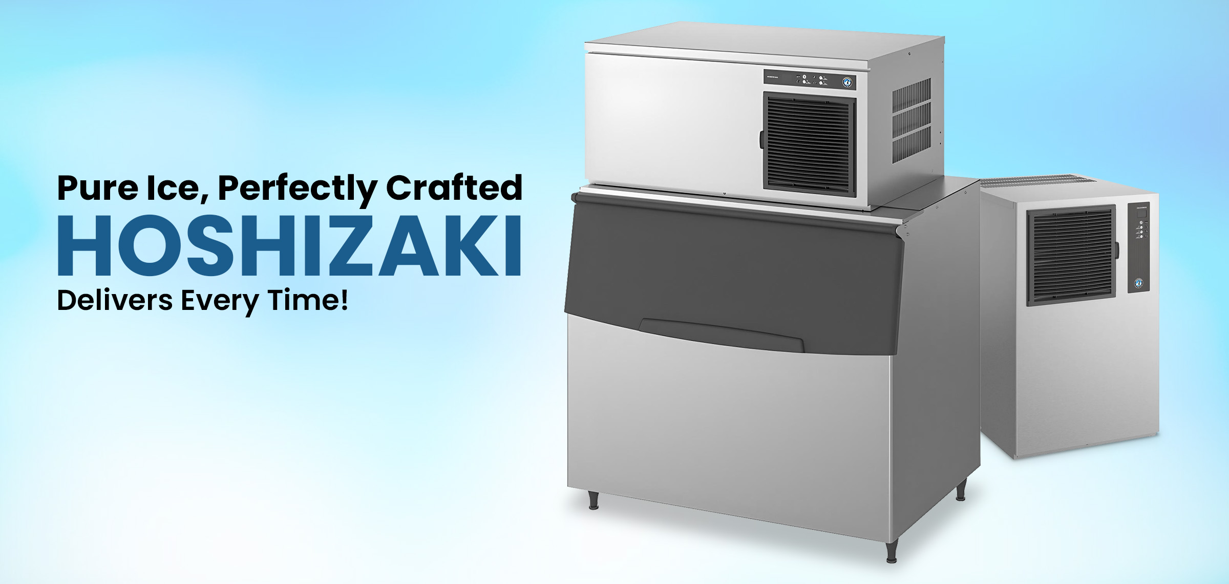 Hoshizaki commercial ice makers producing pure, crystal-clear ice cubes with reliable performance for restaurants, bars, and catering businesses.